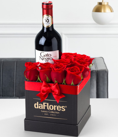 Caja de Lujo con Vino y Rosas